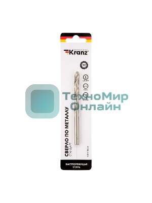 Сверло по металлу 8,0х117х75 мм HSS (1 шт. в упаковке) DIN 338 Kranz