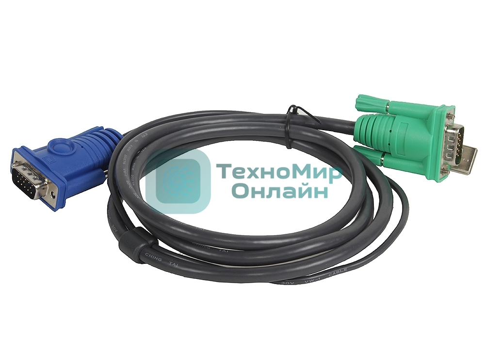 Кабель KVM ATEN 2L-5201U USB(тип А Male)+HDB15(Male) <-> SPHD15(Male) 1,2м., черный.