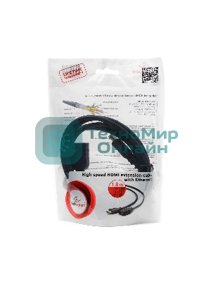 Кабель-удлинитель HDMI Cablexpert CC-HDMI4X-6, 19M/19F, v2.0, позол.разъемы, экран, 1.8м, черный, пакет