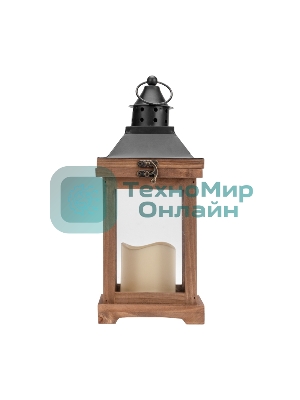 Декоративный фонарь Neon-night со свечкой, корпус из дерева, размер 14х14х35cм, теплый белый