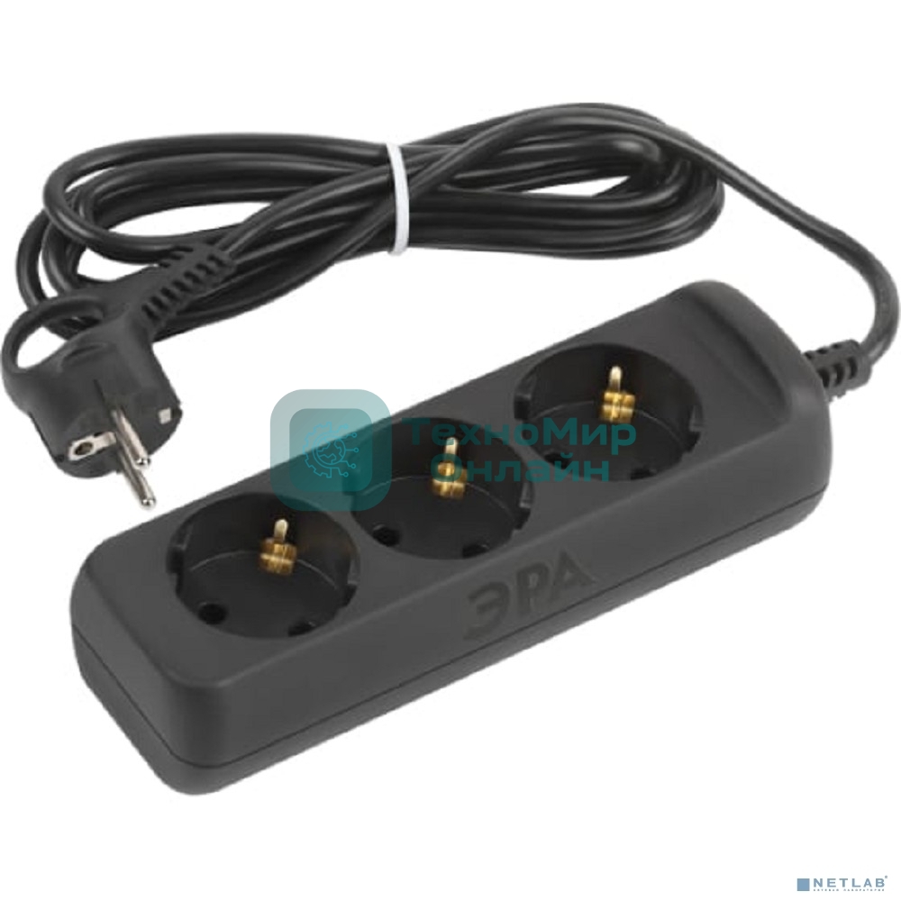 Удлинитель электрический ЭРА UX-3e-5m-B с заземлением 3 розетки 5 м ПВС 3x0,75 мм2 10А черный