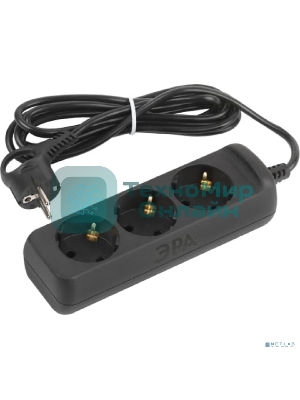 Удлинитель электрический ЭРА UX-3e-5m-B с заземлением 3 розетки 5 м ПВС 3x0,75 мм2 10А черный