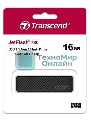 Флешка USB Transcend JetFlash 780 (TS16GJF780), 16 Gb, USB 3.0, R/W 140/40, черный/серебристый