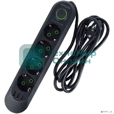 Сетевой удлинитель Amper , 2,0м, 4 розетки, 3*0,75мм, 10А, 2500 Вт, 3usb, черный.