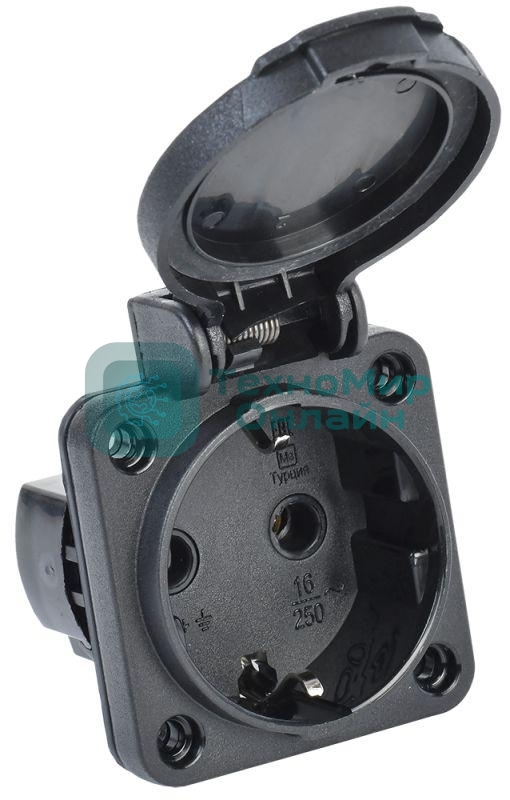 Розетка панельная MAGNUM 2P+PE 16А IP54 РП14-3 с защ. крышкой с заземл. черный IEK PSN71-016-3-2-54-K02