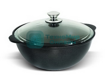 Казан литой КУКМОР К37а с крышкой 3,5л 3,5л стеклянная крышка. Для плова, линия 