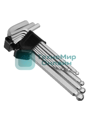 Набор ключей имбусовых Сибртех HEX, 2-12 мм, CrV, 9 шт., удлиненные, с шаром