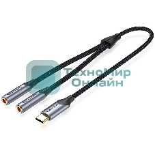 Переходник-разветвитель Vention гибкий USB-C M/Jack 3.5 мм F x 2 - 0.3 м