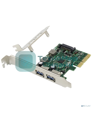 Контроллер ORIENT AM-U3142PE-2A, PCI-Ex4 v3.0, USB 3.2 Gen2, 2-port ext Type-A, ASM3142 chipset, разъем доп.питания, в комплекте LP планка крепления (31273)