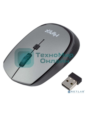 Мышь беспроводная HIPER HOMW-081 серый, 1600 dpi, радиоканал, USB, кнопки - 4