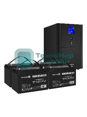 Комплект источника бесперебойного питания Exegate EX295990RUS + батарея 100Aч EX282985RUS 4шт (инвертор, синус, для котла) ExeGate SineTower SZ-3000.LCD.AVR.3SH.1C13.RJ.USB <3000VA/2400W, чистый синусоида, LCD дисплей, AVR, 3*Schuko+1*C13, RJ45/11, USB, линейно-интерактивный, черный> + батарея ExeGate DT 12100 (12В, 100Ач) 4шт