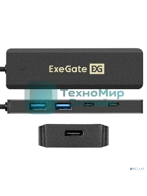 USB-концентратор 4-в-1 ExeGate DUB-2C2P/5G (кабель-адаптер USB 3.2 Gen1 Type C --> 2xUSB3.2 Gen1 Type-A (5G)/2xUSB3.2 Gen1 Type-C (5G), SuperSpeed USB 5Gbps, Plug&Play, черный)