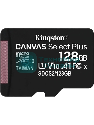 Флеш карта Kingston 128Gb micSDXC Canvas Select Plus 100R A1 C10 Single Pack w/o ADP EAN: 740617299076