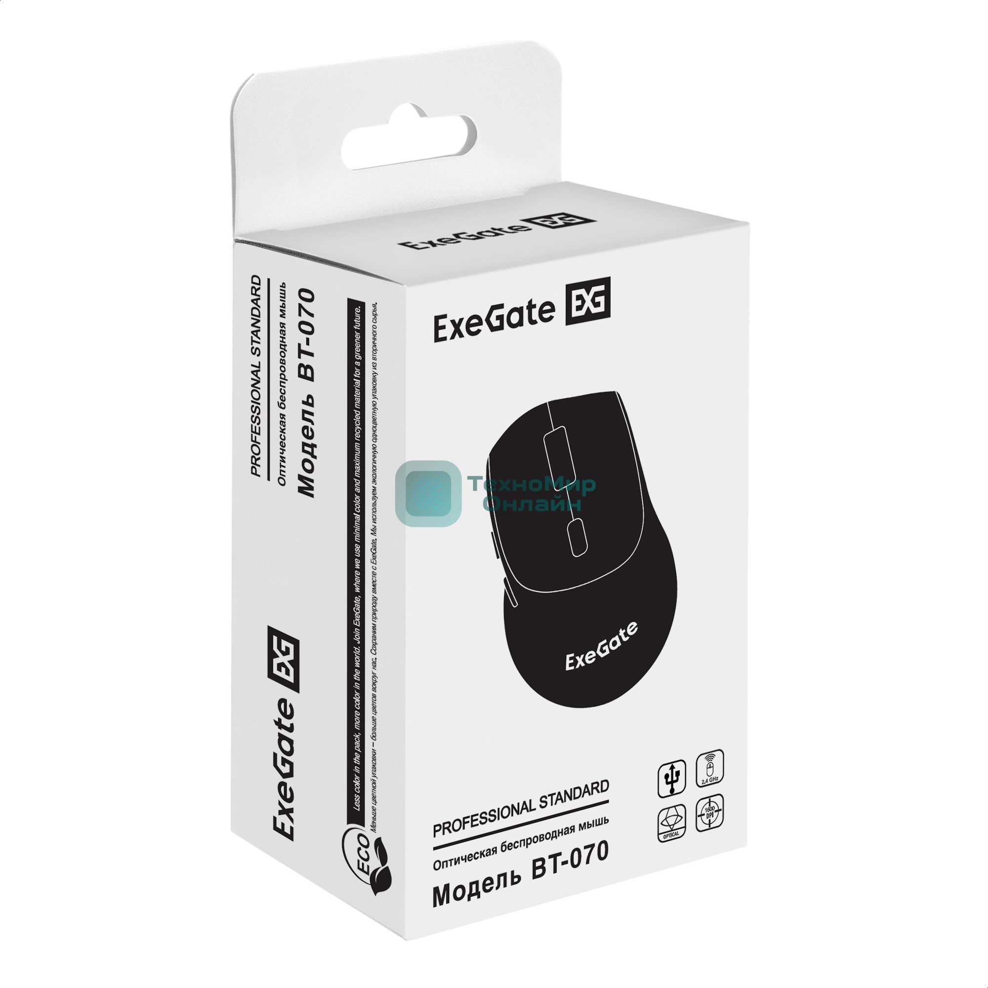 Мышь беспроводная ExeGate Professional Standard BT-070 черный, 1600 dpi, радиоканал, Bluetooth, USB, кнопки - 6