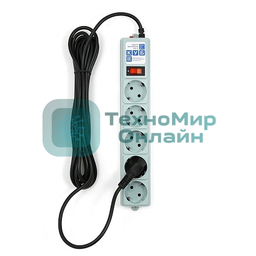 Фильтр-удлинитель Power Cube B 5,0 м 5 розеток (серый) 10А/2,2 кВт