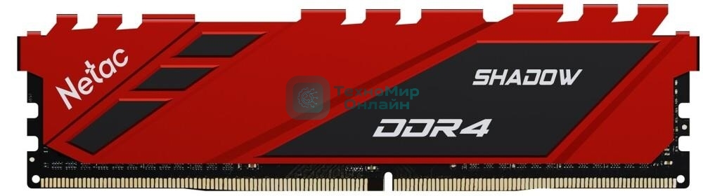 Оперативная память NETAC Shadow, DDR4, 8GB (1x8GB), 3200MHz, CL16, DIMM, с радиаторами, красный