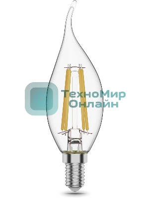 Лампа светодиодная филаментная Gauss Filament 11Вт цок.: E14 свеча 220B св. свеч. бел. теп. CF35 (упак.: 10 шт)