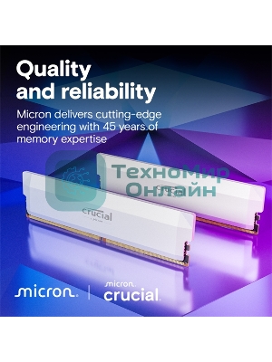 Оперативная память Crucial Pro Gaming by Micron, DDR5, 64GB (2x32GB), 6400 MHz, CL40, с радиатором, белый