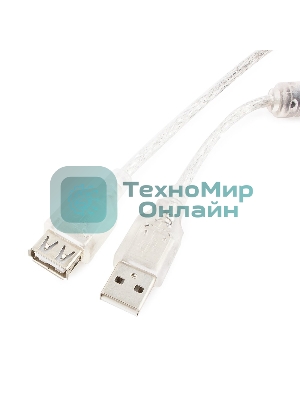 Кабель-удлинитель USB2.0 Pro Cablexpert CCF-USB2-AMAF-TR-6, AM/AF, 1,8м, экран, 2феррит.кольца, прозрачный, пакет