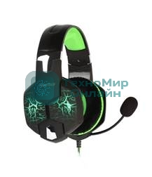 Гарнитура проводная игровая RUSH TAIPAN, динамики 50мм, велюровые амбушюры, вирт.звук 7.1, чер/зел (SBHG-3100)