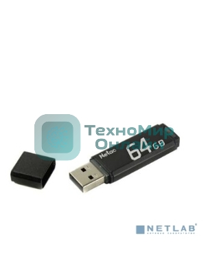 Флешка USB Netac U351 (NT03U351N-064G-20BK), 64Gb, USB 2.0, R/W 25/10, черный