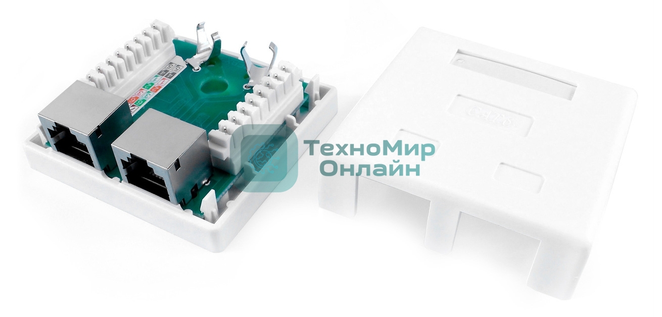 Розетка компьютерная Hyperline, 2x RJ45, кат. 6, экр., 26х62,3 мм (ВхШ), белый, (SB1-2-8P8C-C6-SH-WH)