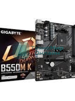 Материнская плата Gigabyte B550M K, AM4, AMD B550, 4xDDR4, 4xSATA, 2xM.2, 1xPCIe 4.0 x16, 1xPCIe x1, 1xHDMI, 1xDP, 1x 1Gb LAN, 4xUSB-A 3.2 Gen 1, 4xUSB-A 2.0, 3x3.5 мм, 7.1, mATX
