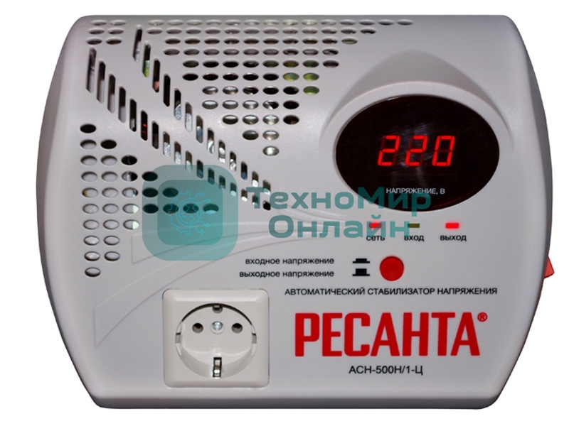 Стабилизатор напряжения Ресанта АСН- 500 Н/1-Ц 63/6/9 Стабилизатор 220В±8%, Габариты 260х200х110, Вес 2,6кг