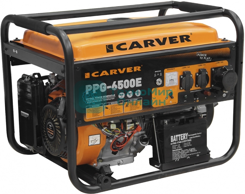 Электрогенератор бензиновый Carver PPG-6500E, 5.5 кВт, 74 дБ, 86 кг