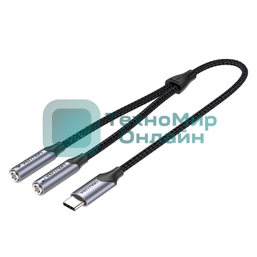 Переходник-разветвитель Vention гибкий USB-C M/Jack 3.5 мм F x 2 (Аудио+Микрофон) - 0.3 м