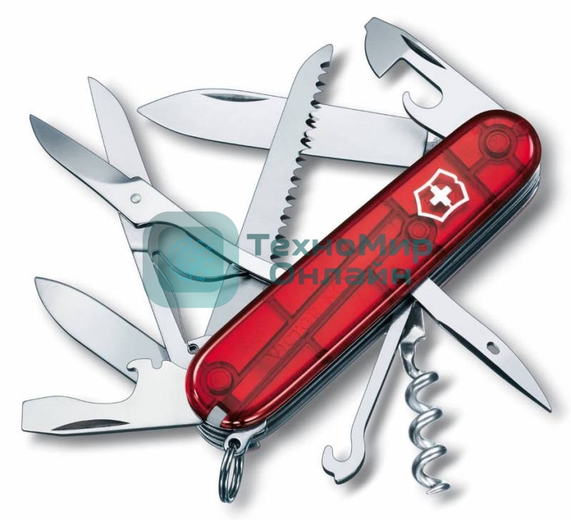 Нож перочинный Victorinox Huntsman (1.3713.T) 91мм 15функций красный полупрозначный карт.коробка