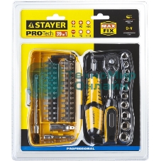 Биты и торцовые головки с трещоткой и воротком 39шт STAYER PROFI 25135-H39