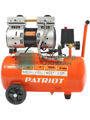 Компрессор поршневой безмасляный Patriot WO 24-260S, 260 л/мин, 8 бар, 1500 Вт, 24 л, быстросъемный 1/4