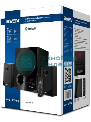 Акустическая система 2.1 SVEN MS-2080/70 Watt/~220V 50Hz/FM-тюнер, USB/SD, дисплей/BLUETOOTH/ПДУ/Black