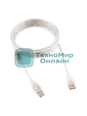Кабель-удлинитель USB2.0 Pro Cablexpert CCF-USB2-AMAF-TR-15, AM/AF, 4,5м, экран, 2феррит.кольца, прозрачный, пакет