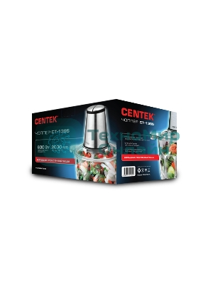Измельчитель Centek CT-1395 Сталь 600Вт 2 скорости, стеклянная чаша 2,0л, разборные ножи, 4 лезвия