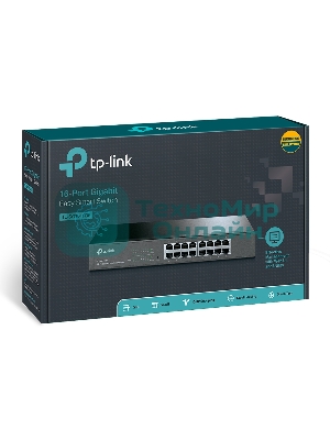 Коммутатор сетевой TP-Link SMB TL-SG1016DE 16-Port Gigabit Easy Smart Switch, 16 10/100/100Mbps RJ45 ports, MTU/Port/Tag-based VLAN, QoS, IGMP Snooping