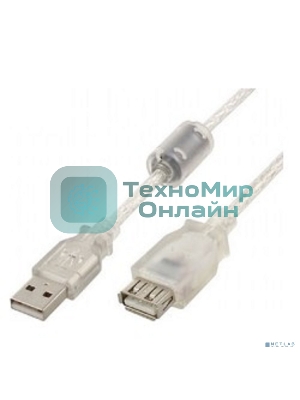 Кабель-удлинитель USB2.0 Pro Cablexpert CCF-USB2-AMAF-TR-6, AM/AF, 1,8м, экран, 2феррит.кольца, прозрачный, пакет