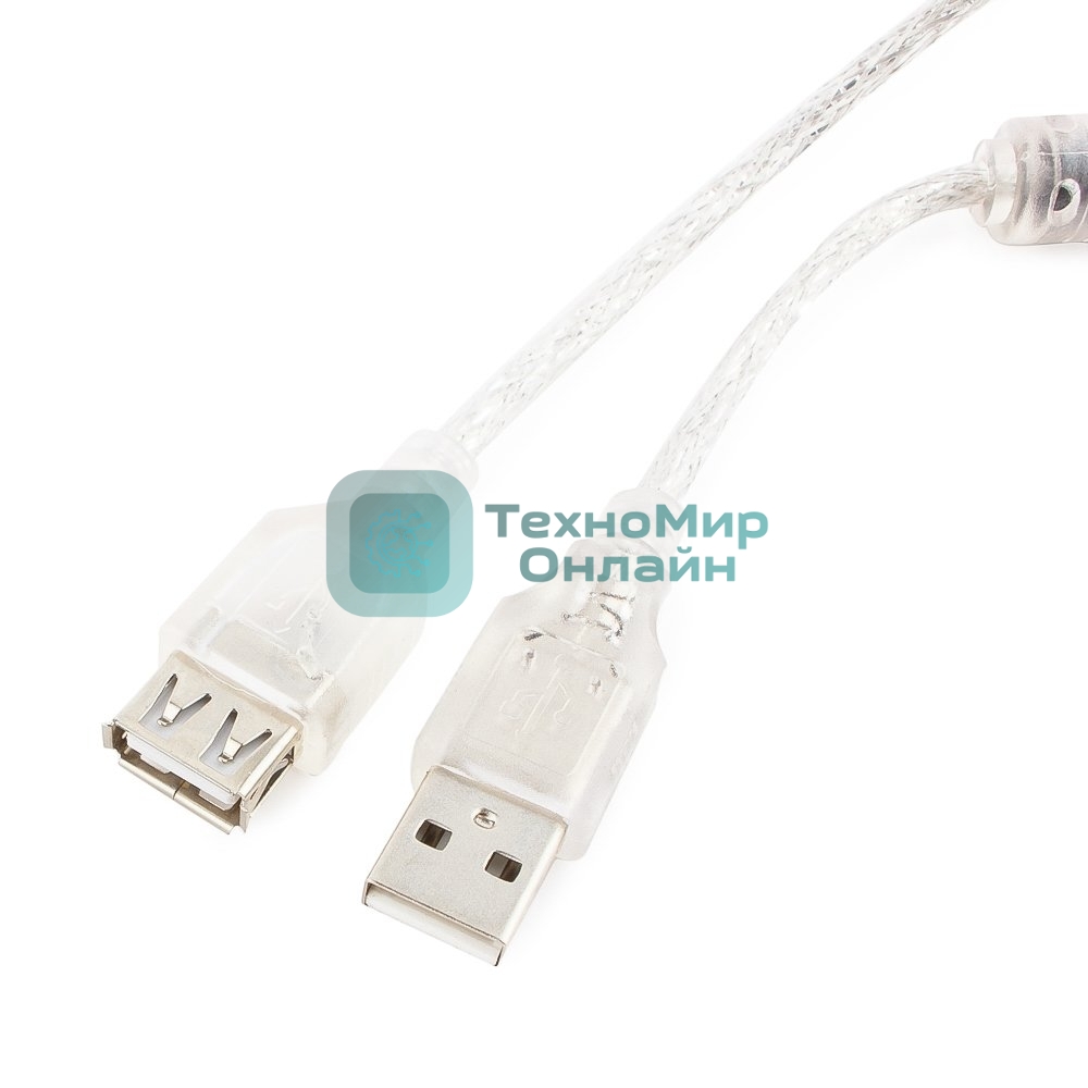 Кабель-удлинитель USB2.0 Pro Cablexpert CCF-USB2-AMAF-TR-15, AM/AF, 4,5м, экран, 2феррит.кольца, прозрачный, пакет
