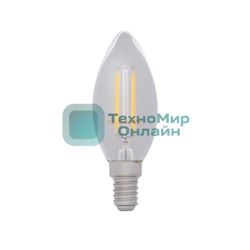 Лампа светодиодная филаментная Rexant Свеча CN35 7.5 Вт 600 Лм 2700K E14 диммируемая, прозрачная колба