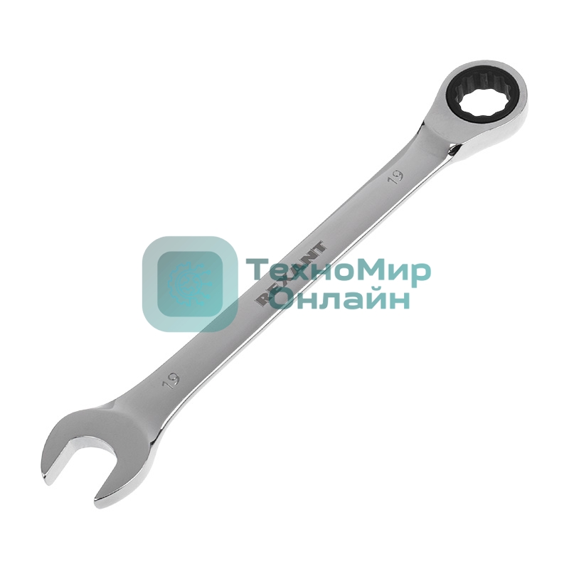 Ключ комбинированный трещоточный Rexant 19 мм, CrV, зеркальный хром