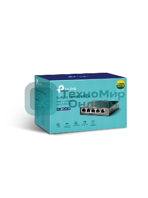 Коммутатор TP-Link 8-Port 10/100Mbps Unmanaged Switch with 4-Port PoE, metal case, desktop mount, PoE budget 41W.