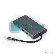 USB-концентратор ExeGate EX293985RUS DUB-31C/MAX (кабель-адаптер USB Type-C --> 3xUSB3.0 + Card Reader + PD 100W + HDMI 4K@30Hz + VGA + Audio + Lan RJ45 10/100/1000Mb, Plug&Play, серый)