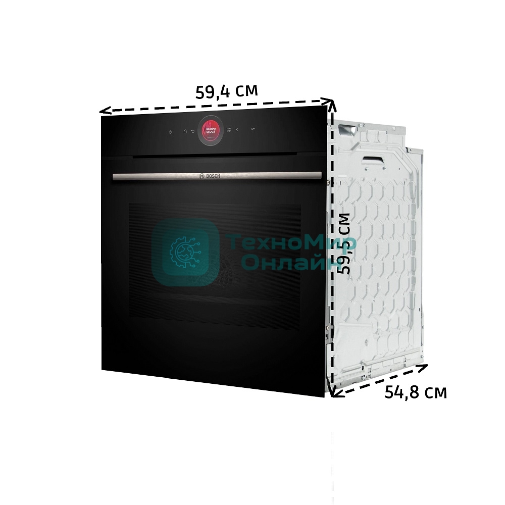 Встраиваемый духовой шкаф с 14 режимами нагрева,контроль температуры от 30 °C до 300 °C,объем 71 л,Eco Clean Direct,TFT сенсорный дисплей,дверь с SoftClose и SoftOpen, Bosch Assist,система очистки пиролитическая,черный