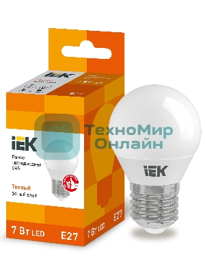 Лампа cветодиодная IEK LLE-G45-7-230-30-E27 ECO G45 шар 7Вт 230В 3000К E27