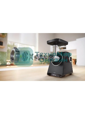 Мясорубка электрическая Bosch MFWS440B черный, 1900 Вт, 2.5 кг/мин, реверс, защита от перегрузки, насадки - 7
