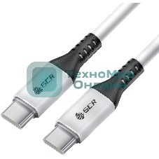 Кабель GCR 1.0m Type-C-C, для MacBook 18W, белый, AL корпус белый, черный ПВХ, GCR-53122