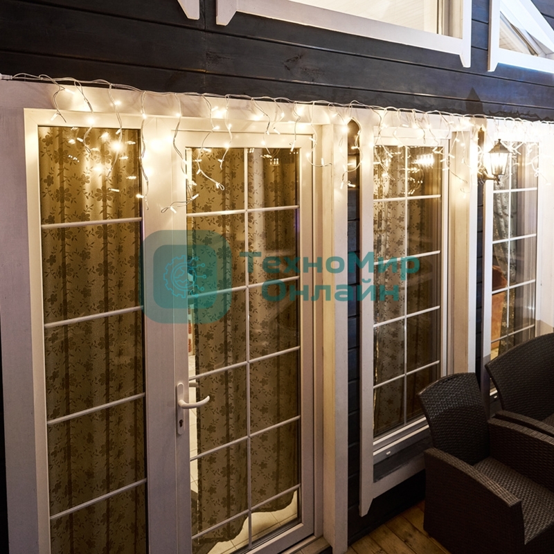 Гирлянда Neon-night Айсикл (Бахрома) светодиодная 4,0х0,6 м, с эффектом мерцания, белый провод каучук, 230 В, диоды теплые белые