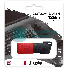 Флешка USB Kingston DataTraveler Exodia M (DTXM/128Gb), 128Gb, USB 3.2 Gen 1, R/W 150/60, черный/красный