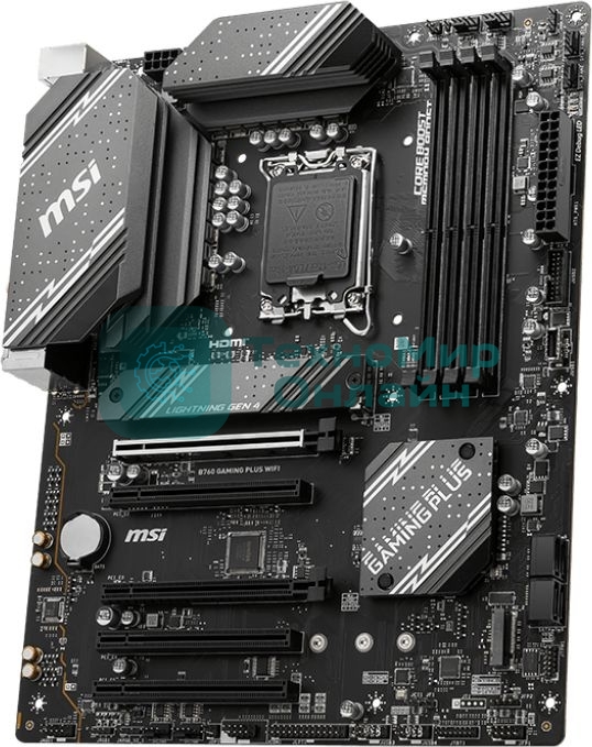 Материнская плата MSI B760 GAMING PLUS WIFI, LGA 1700, Intel B760, 4xDDR5, 4xSATA, 2xM.2, 1xPCI-E 4.0 x16, 3xPCI-E 3.0 x1, 1xDP, 1xHDMI, 1x 2.5Gb LAN, 2xUSB-A 3.2 Gen 2, 4xUSB 2.0, 5x3.5 мм, 7.1, Standard-ATX